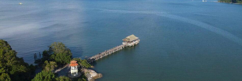 aerial view of a dock by the sea