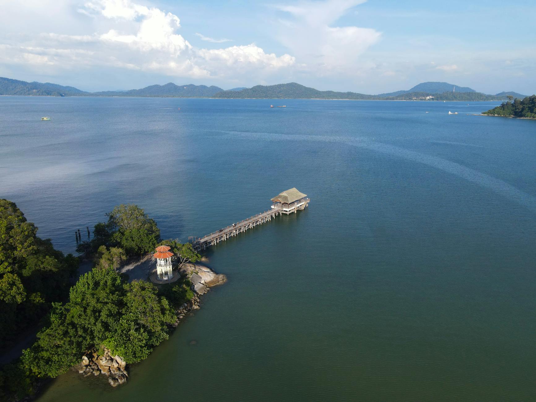aerial view of a dock by the sea