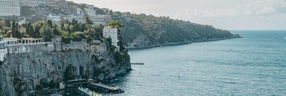 aerial shot of sorento villa comunale park in campania italy