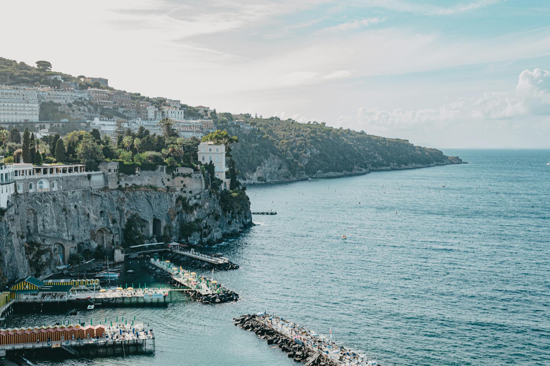 aerial shot of sorento villa comunale park in campania italy