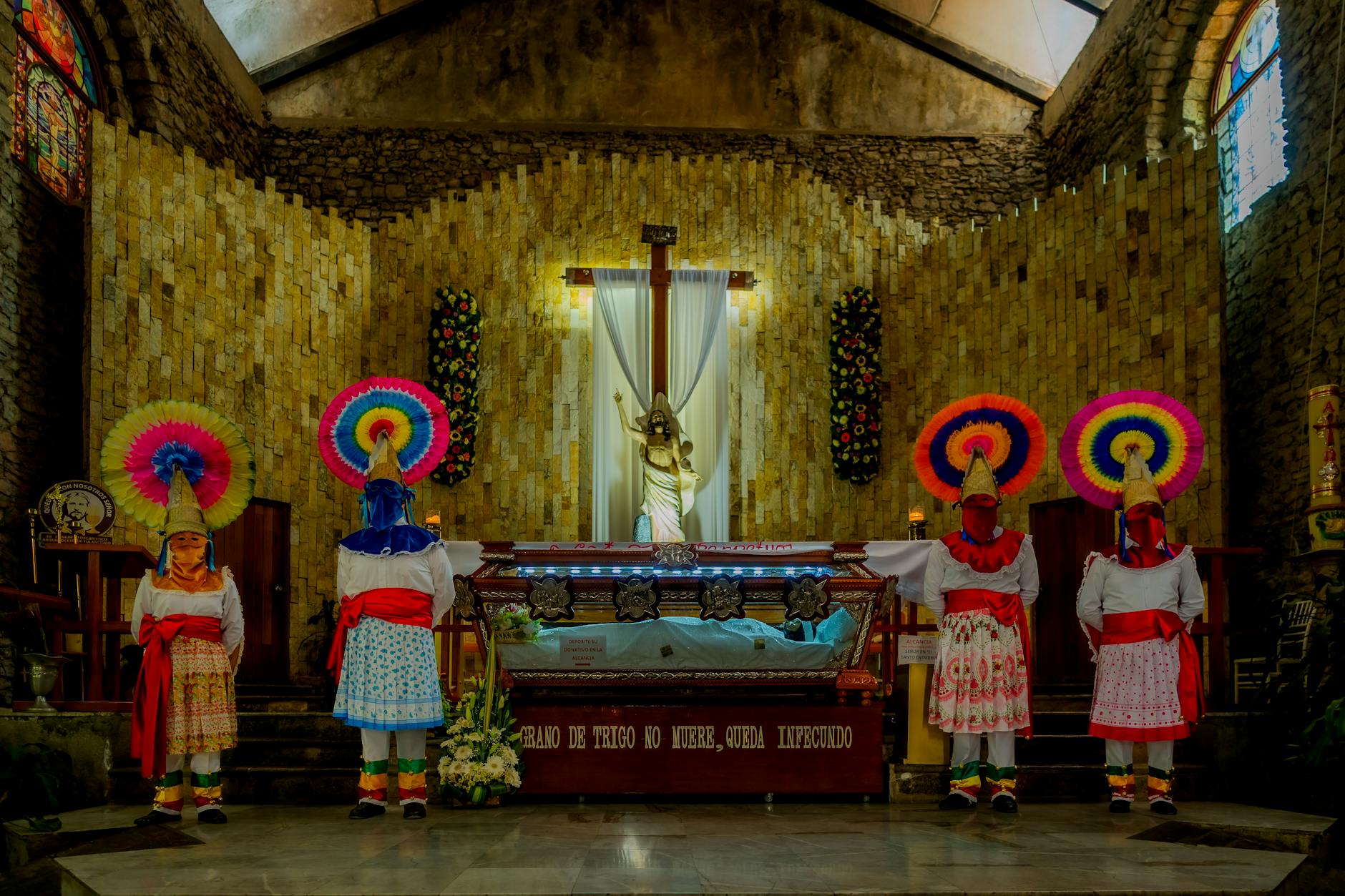 photo of people wearing a traditional colorful festival costume