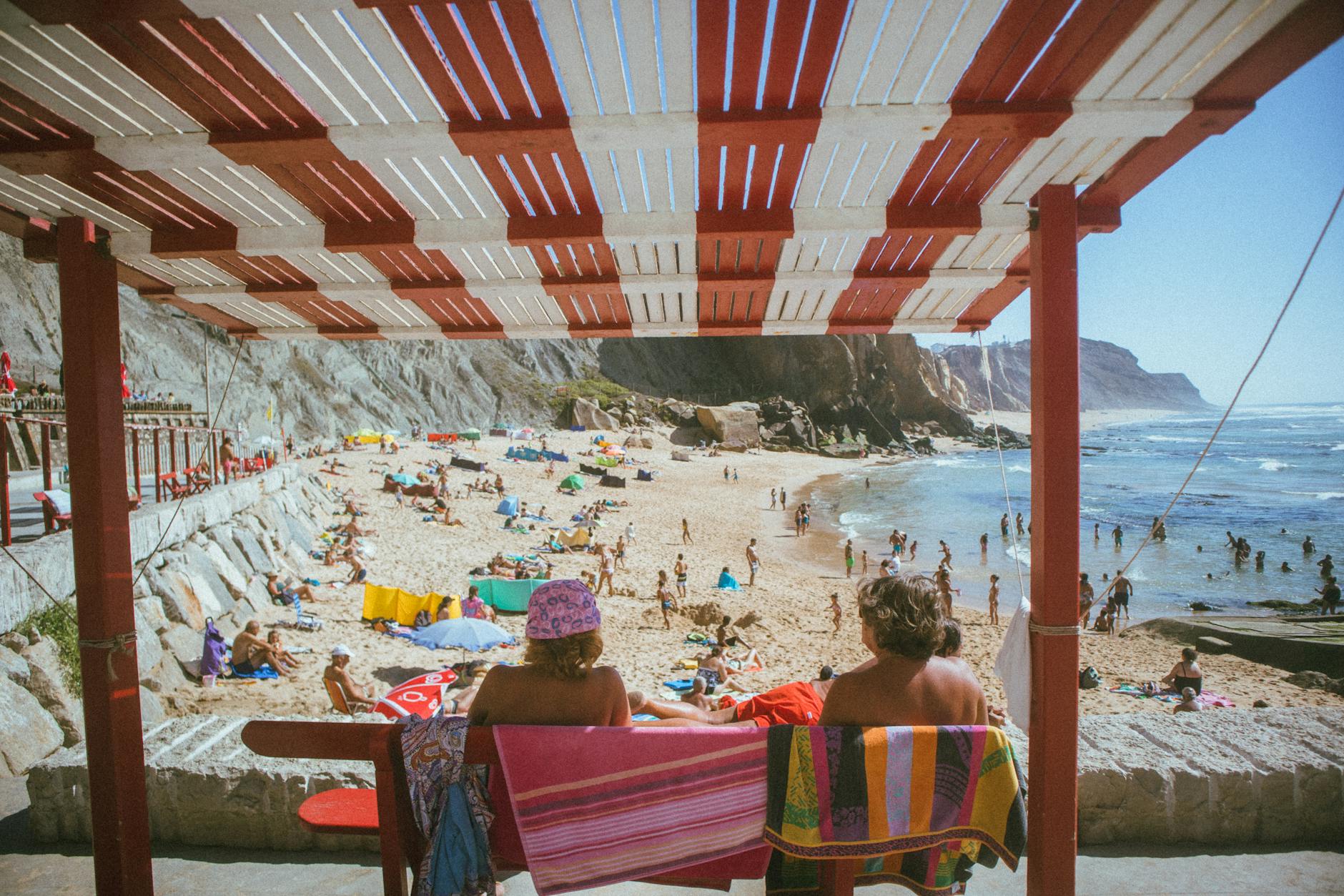 tourists on sandy beach