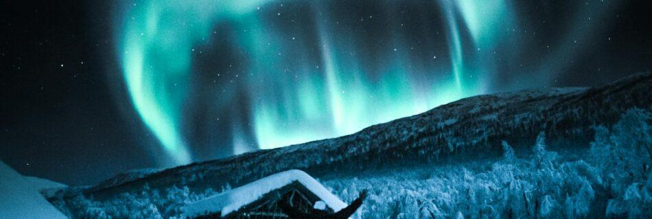 person on white snow field under blue starry sky